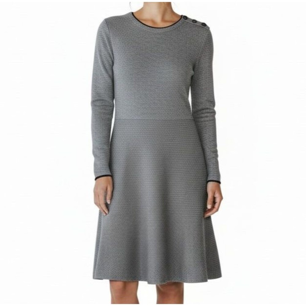 Banana Republic NEW Tipped Sweater Dress Women Medium Heather Gray Fit Flare